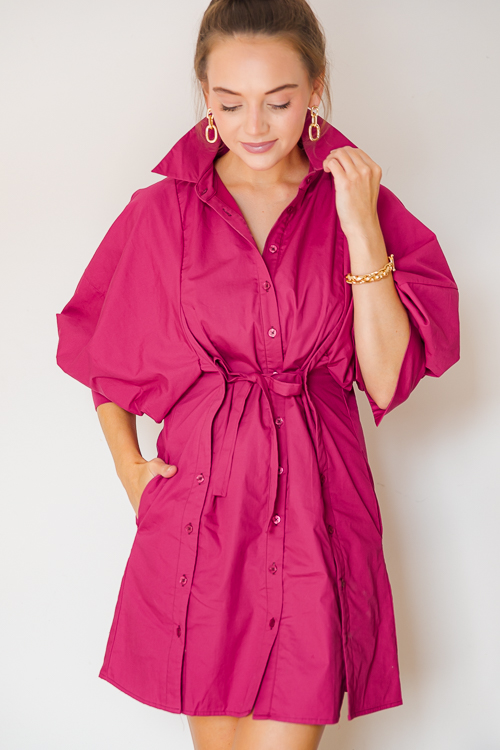 Button Up Tie Dress, Wine