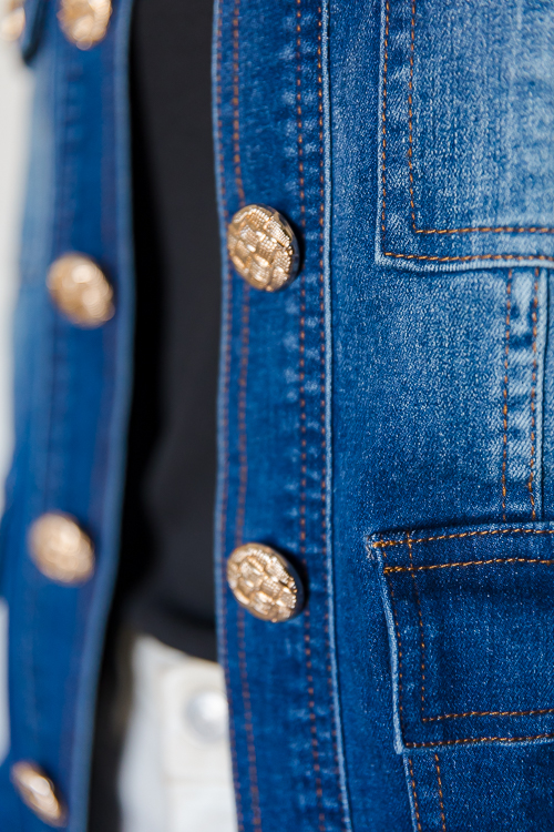 Denim jacket with gold hot sale buttons