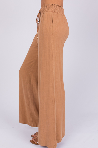 Smock Waist Linen Pants, Camel