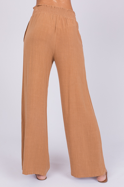 Smock Waist Linen Pants, Camel