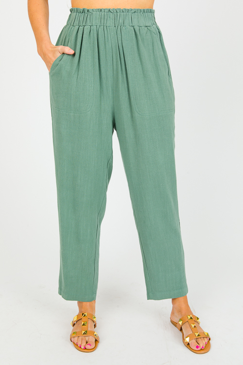 Izzy Linen Pants, Dark Sage