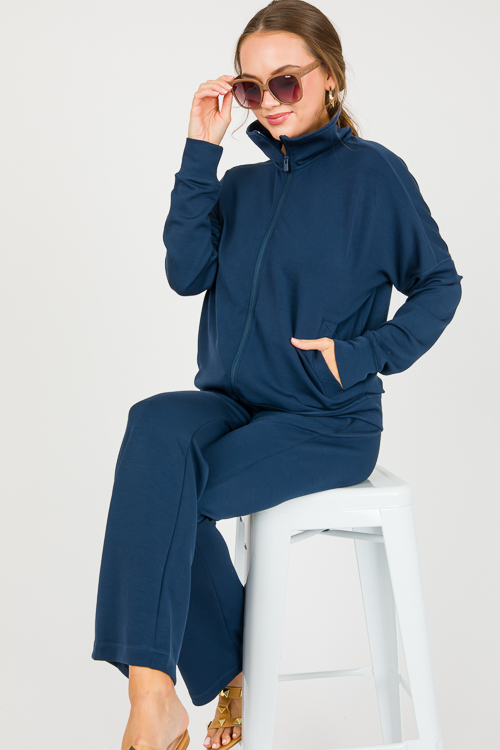 Modal-Blend Zip Jacket, Dk. Navy