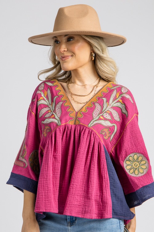 Embroidery Gauze Top, Fuchsia - 0829-32p.jpg