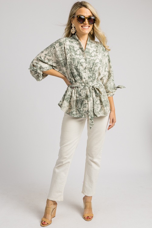 Tie Belt Printed Blouse, Forest - 0904-92.jpg