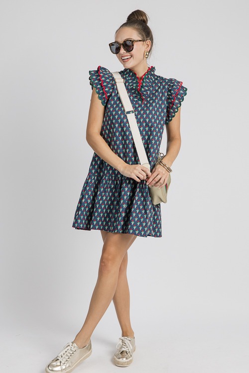 Floral Scallop Trim Dress, Navy - 0906-5.jpg