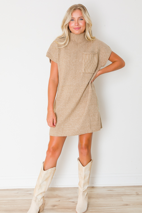 Chunky Ribbed - Tunic Pocket Sweater Dress - Teal