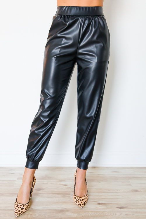 Based On Love Black Faux Leather Joggers – Shop the Mint