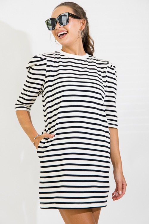 Puff Sleeve Stripe Dress, Black - 0920-20p.jpg