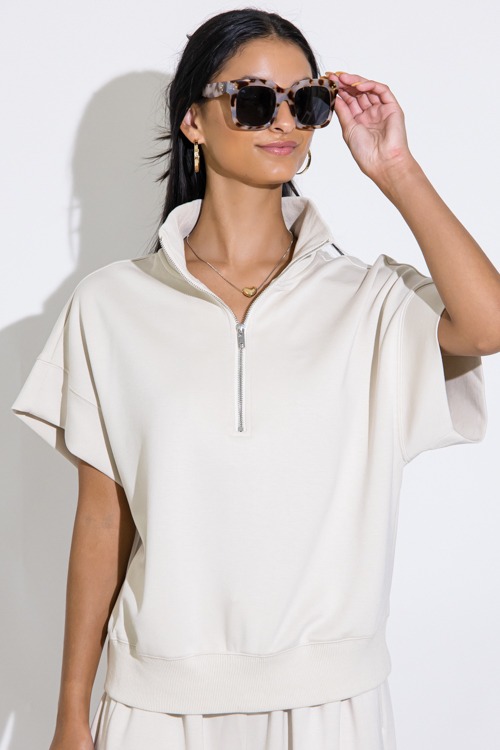 Short Sleeve Zip Pullover, Ecru - 0920-307.jpg