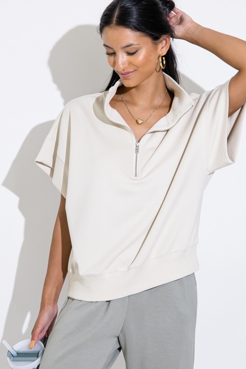 Short Sleeve Zip Pullover, Ecru - 0920-310.jpg