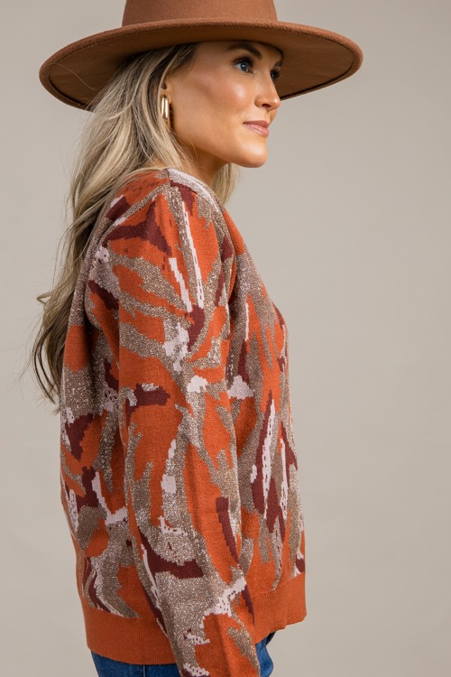 Metallic Print V Sweater, Rust - 0925-100.jpg