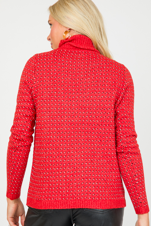 Stitch Print Sweater, Red