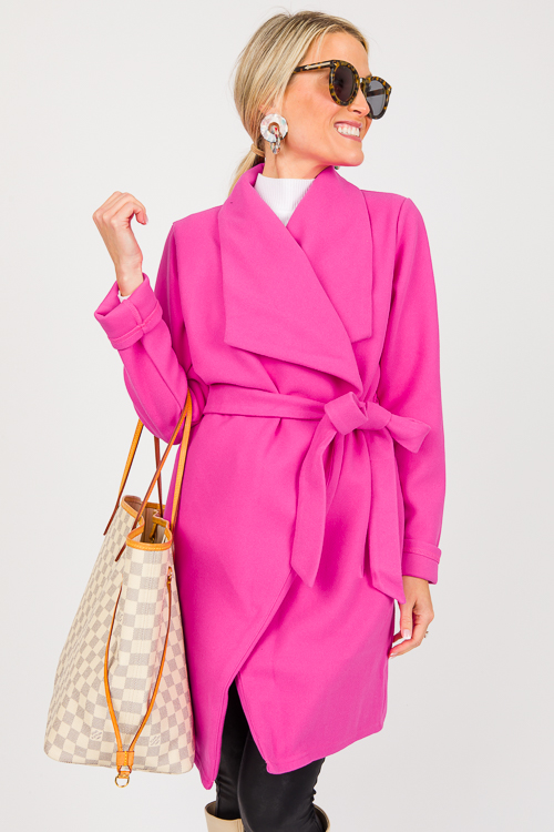 Drape Front Belted Coat, Pink