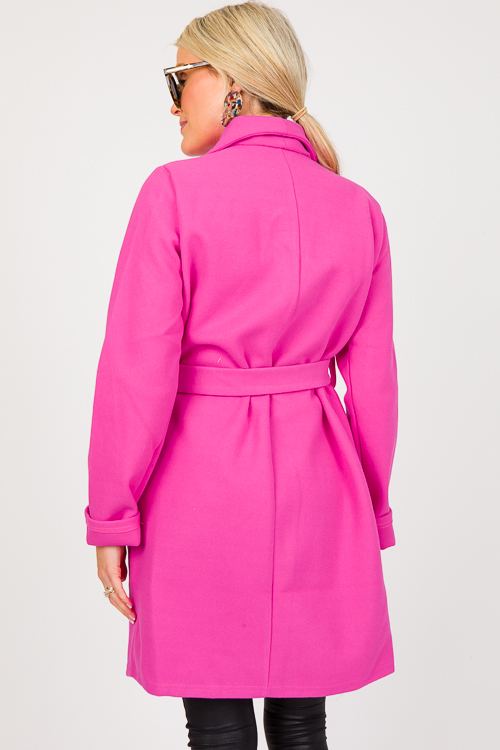 Drape Front Belted Coat, Pink