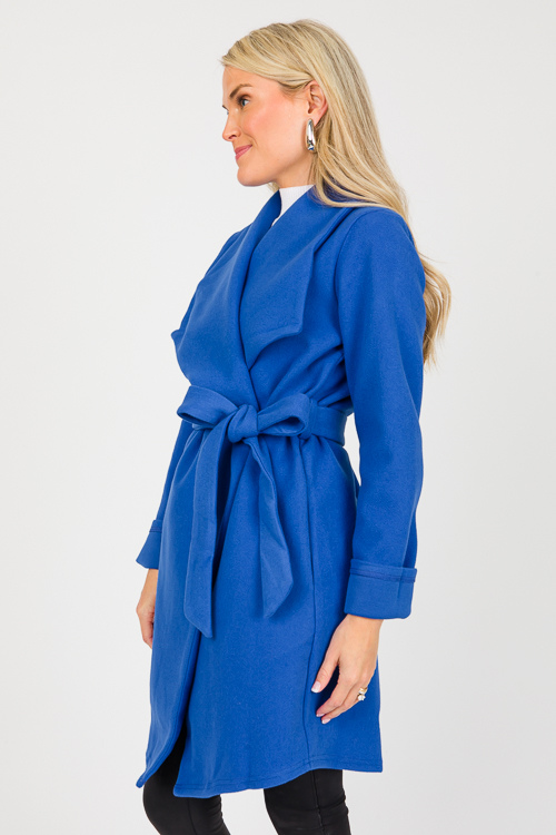 Drape Front Belted Coat, Cobalt