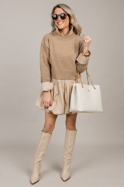 Bubble Hem Shirt Dress, Taupe - 1002-103.jpg