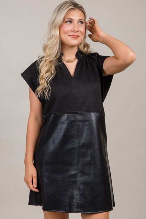 Suede Leather Mix Dress, Black - 1003-16.jpg