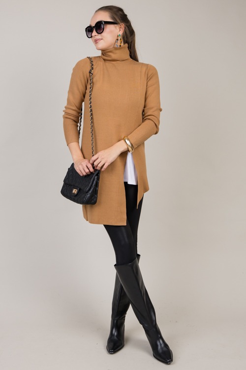 Asymmetric Hem Slit Sweater, Camel - 1009-67p.jpg