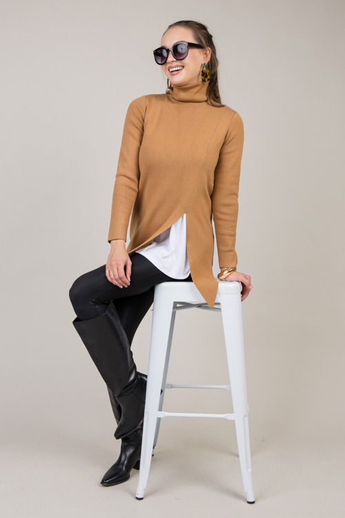 Asymmetric Hem Slit Sweater, Camel - 1009-73.jpg