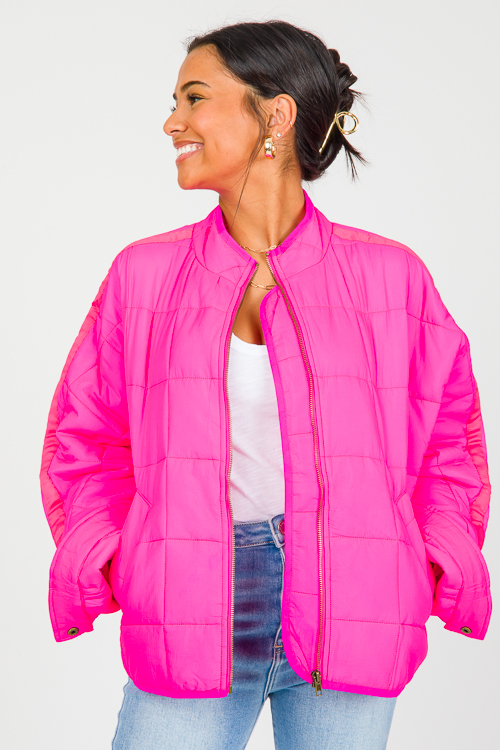 Quilted Ribbon Trim Jacket, Fuchsia - SALE - The Blue Door Boutique