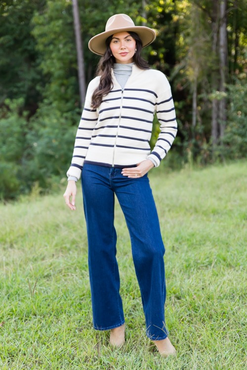 Stripe Zip Sweater Jacket, Ivory - 1011-376.jpg