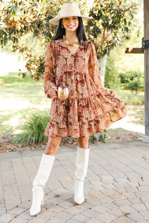 Tiered Paisley Dress, Red Brown - 1011-89.jpg