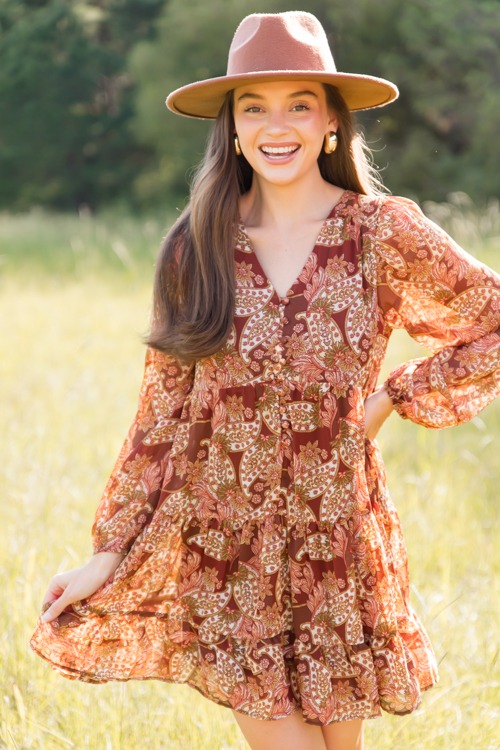 Tiered Paisley Dress, Red Brown - 1011-90.jpg