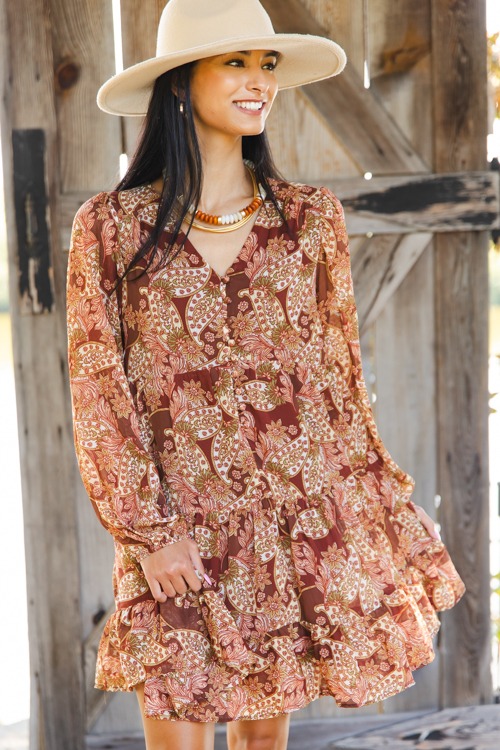 Tiered Paisley Dress, Red Brown - 1011-91.jpg