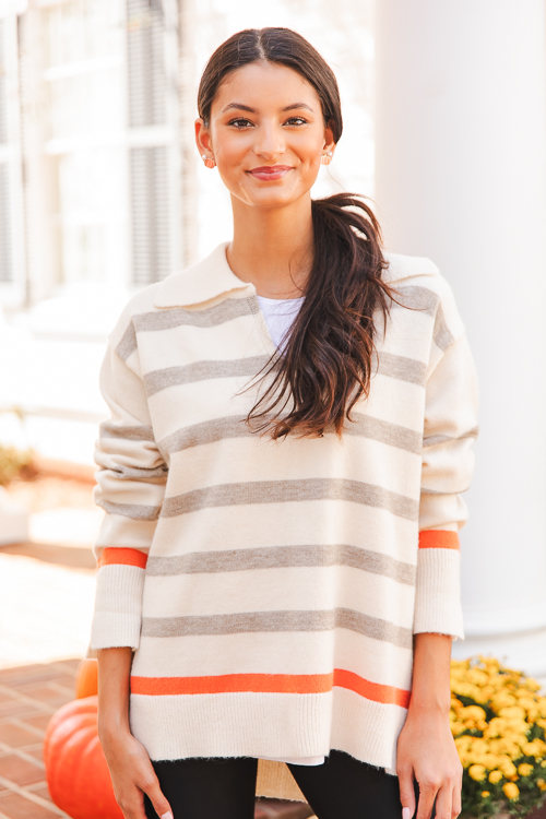 Brent Stripe Sweater, Cream Beige