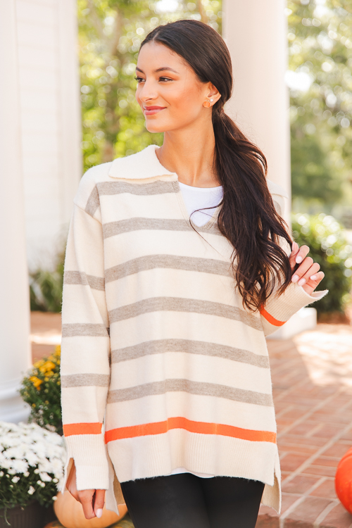 Brent Stripe Sweater, Cream Beige