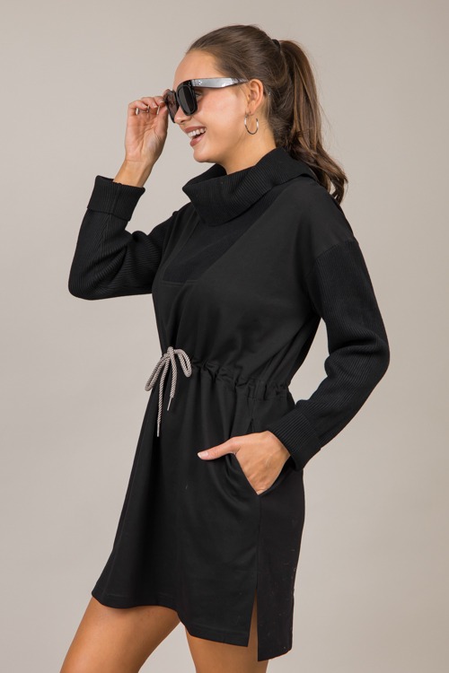 Draw Waist Cowl Knit Dress, Blk - 1017-97h.jpg