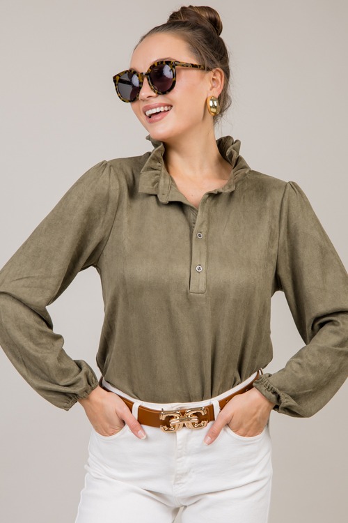 Suede Ruffle Collar Top, Olive - 1022-183h.jpg