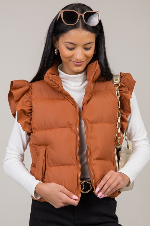 Ruffle Puffer Vest, Rust Brown - 1022-23.jpg