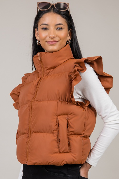 Ruffle Puffer Vest, Rust Brown - 1022-27.jpg