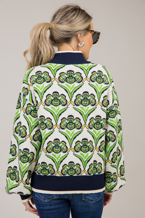 Floral Half Zip Sweater, Green - 1022-72.jpg