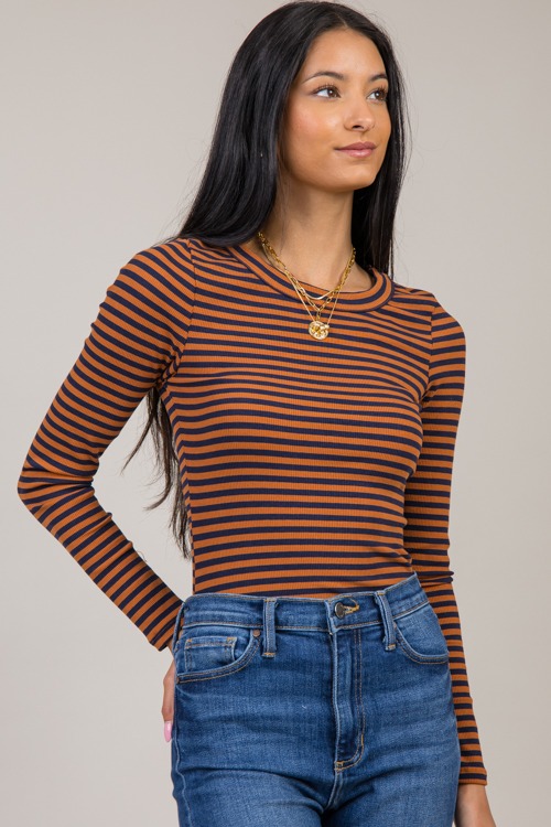 Fitted Stripe Top, Brown/Navy - 1022-77.jpg