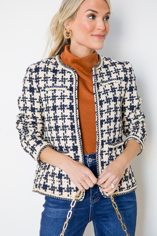 Gold Accent Tweed Jacket, Navy