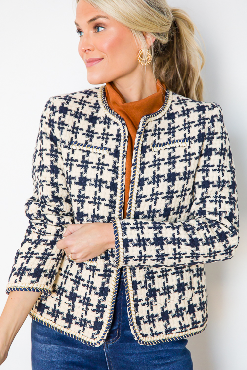 Gold Accent Tweed Jacket, Navy