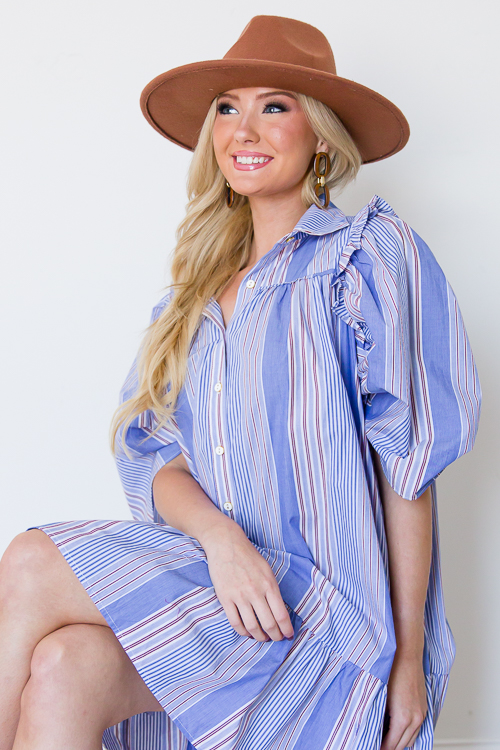 Stripe Ruffle Shirt Dress, Blue