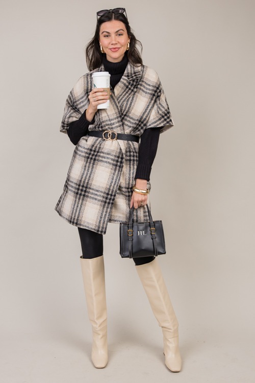 Short Sleeve Plaid Coat, Taupe - 1024-36.jpg