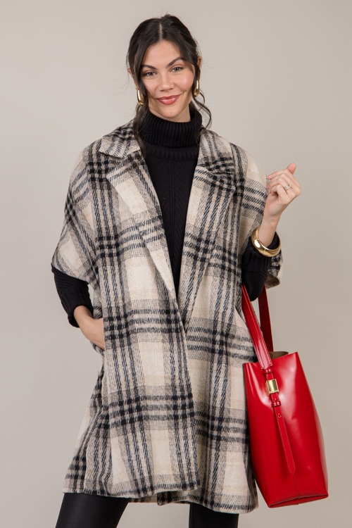 Short Sleeve Plaid Coat, Taupe - 1024-37.jpg