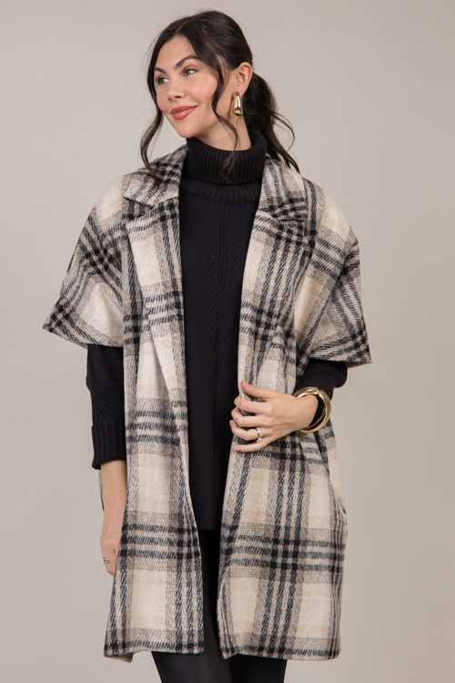 Short Sleeve Plaid Coat, Taupe - 1024-40.jpg