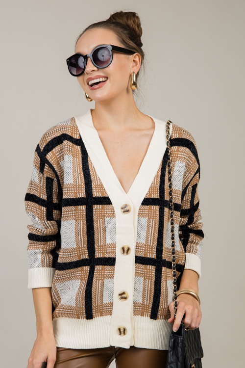 Plaid Button Cardigan, Caramel - 1031-61p.jpg