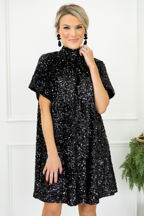 Sequin Tie Back Dress, Black - 1101-214.jpg