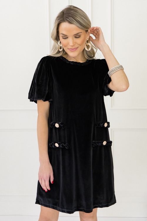 Braided Trim Velvet Dress, Black - 1101-387.jpg