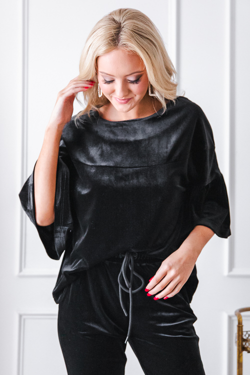 Ruffle Velvet Top, Black