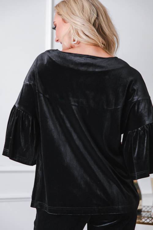 Ruffle Velvet Top, Black