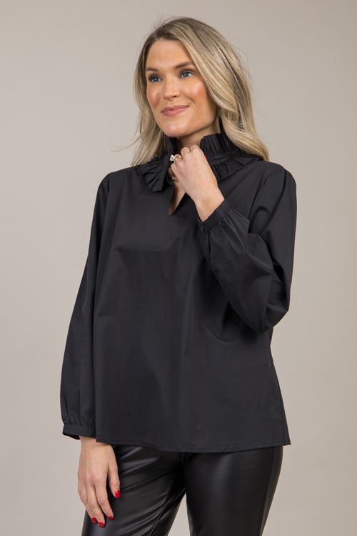 Poplin Ruffle Neck Top, Black - 1104-143.jpg