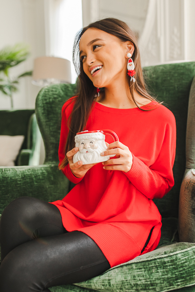 Dolman Tunic Sweater, Red