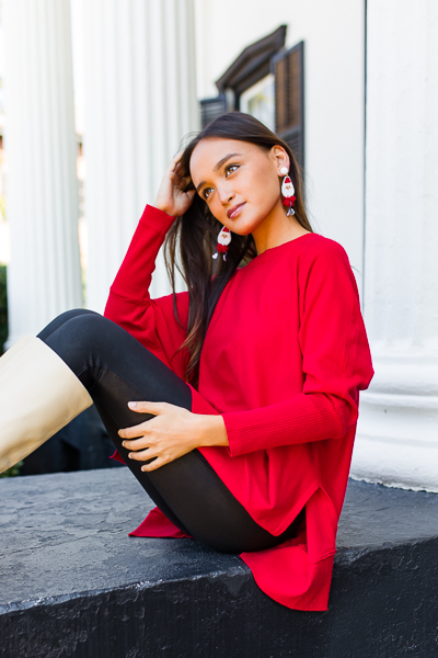 Dolman Tunic Sweater, Red